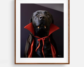 Count Candy Corn Dog Art Print | Black Labrador Dracula Art | Fall Halloween Wall Decor | Fun Vampire Art | Dog Lover Wall Decor