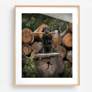 Lumberjack Dog Unframed Art Print - Labrador - Rustic Nature Outdoors Artwork - Wall Decor for Cabin, Lodge, Lake, Mountain House