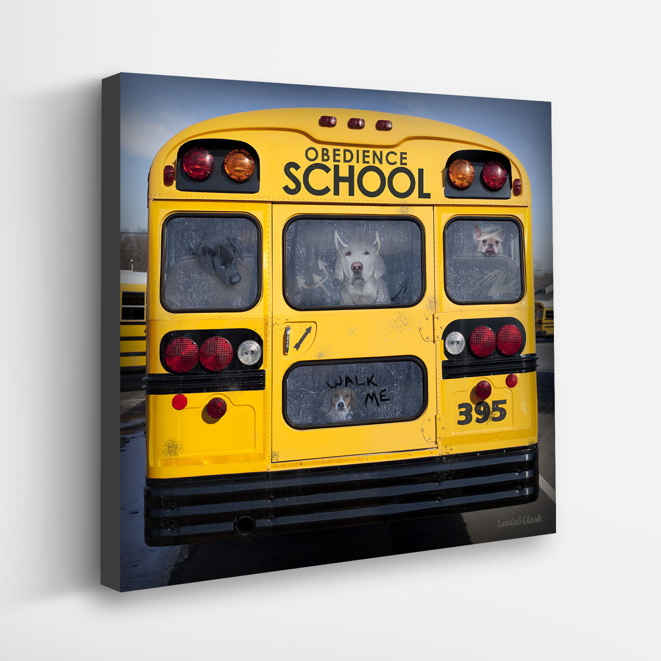 Dogs on Yellow School Bus Canvas Art Print| Fun and Whimsical Dog Wall Decor for Dog Lovers | Kids Bedroom, School, Play Room, Game Room
