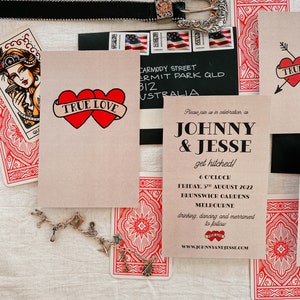 HOWLIN&#39; FOR YOU Wedding Invitation | Digital Download for Wedding Stationery | Rock N Roll Bride | Old School Tattoo inspired | Rockabilly