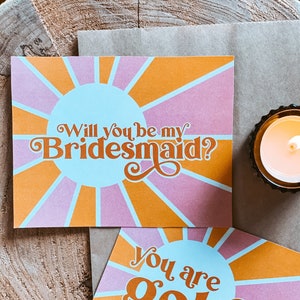 GOLDEN Bridesmaid Proposal Card | Download Wedding Stationery Printable | Retro Bridesmaid Maid of Honour Honor | 70s Boho Bridal Party