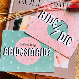 RIDE OR DIE Brautjungfern Vorschlag Karte | Download Hochzeit Printable | Retro Brautjungfer Trauzeugin Ehre | Rock N Roll Rockabilly Hochzeit