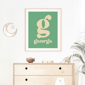 Personalised Name Print for Baby or Child&#39;s Room in Sage Green | Printable Nursery Wall Art | Custom Name Print for Boy or Girl Room