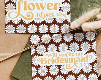 BUTTERCUP Bridesmaid Proposal Card Daisy Brown | Download Wedding Printable | Retro Bridesmaid Maid of Honour Honor | 70s Boho Bridal Party