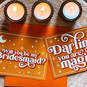 HOTEL CALIFORNIA Bridesmaid Proposal Card Caramel | Download & Print | Groovy Funky Bridesmaid Maid of Honour Honor | 70s Boho Bridal Party