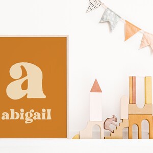 Personalised Name Print for Baby or Child&#39;s Room in Rust Orange | Printable Nursery Wall Art | Custom Name Print for Boy or Girl Room