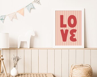 Liebe Nadelstreifen Poster | Vintage rosa Kinderzimmer Dekor (digitaler Download)