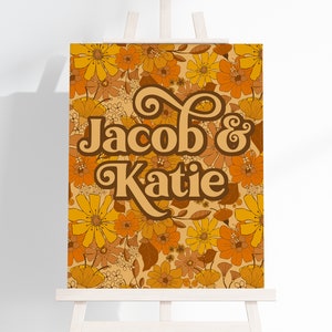 Personalized 70s Floral Couple Name Sign | Retro Wall Art (Digital Download)