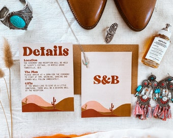TAKE IT EASY Details Card | Digital Download for Wedding Stationery | Retro Wedding Invite | Boho Wedding | Desert Western Printable