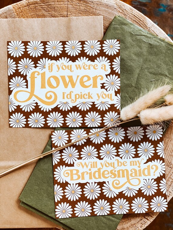 BUTTERCUP Bridesmaid Proposal Card Daisy Brown | Download Wedding Printable | Retro Bridesmaid Maid of Honour Honor | 70s Boho Bridal Party
