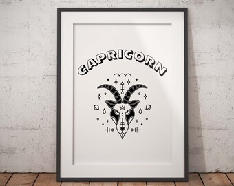 Capricorn Wall Print, Zodiac Sign Capricorn, Astrology Art Print, Capricorn Gift