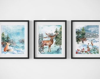 Deer Wall Art Woodland Animals Printable Forest Landscape | Etsy