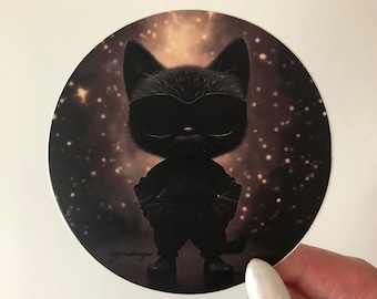 Black Cat Sticker, Vinyl Sticker, AI Art, Black Cat Gifts