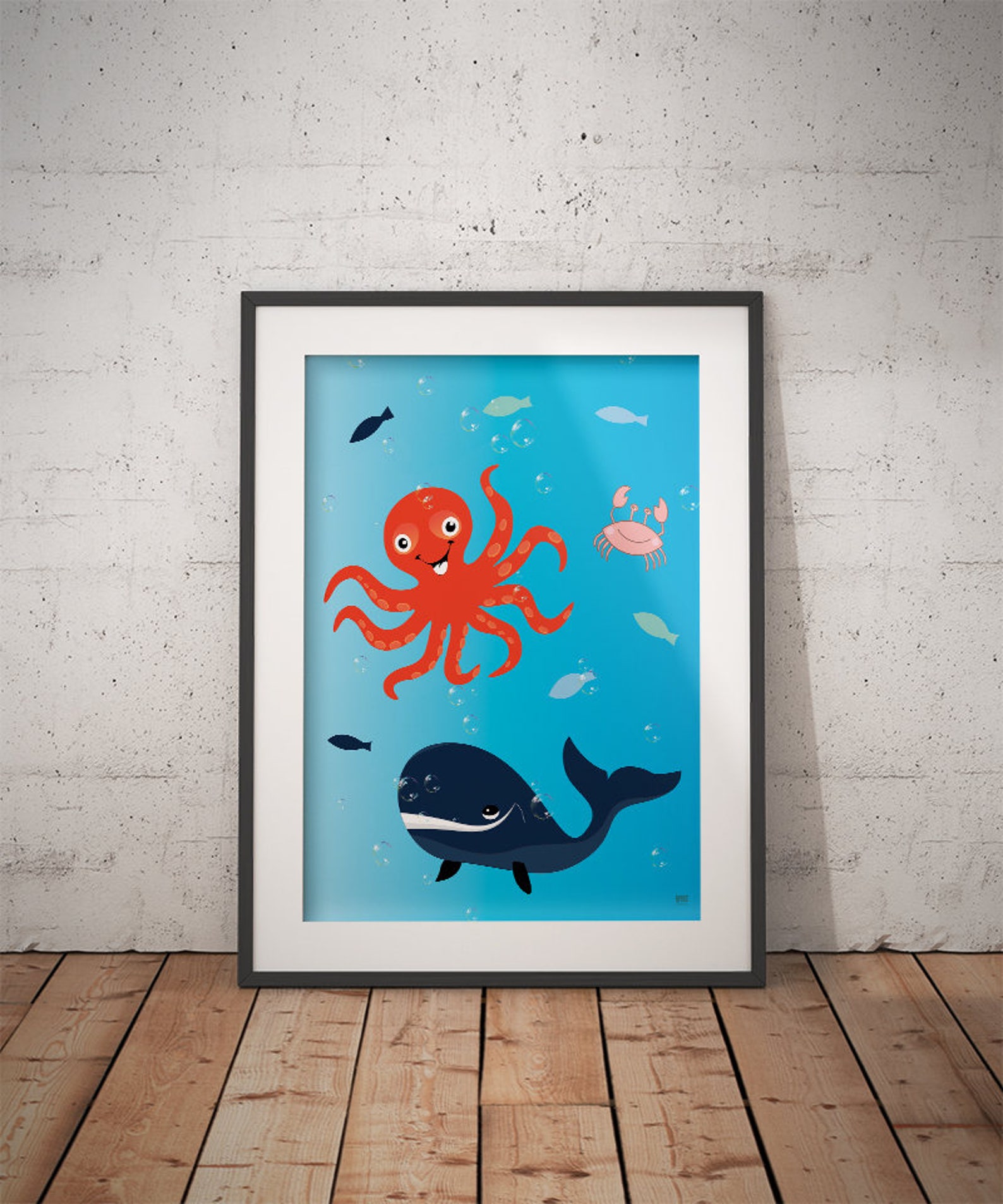 Under the Sea Print, Bathroom Wall Decor, Octopus Art, Ocean Nursery
