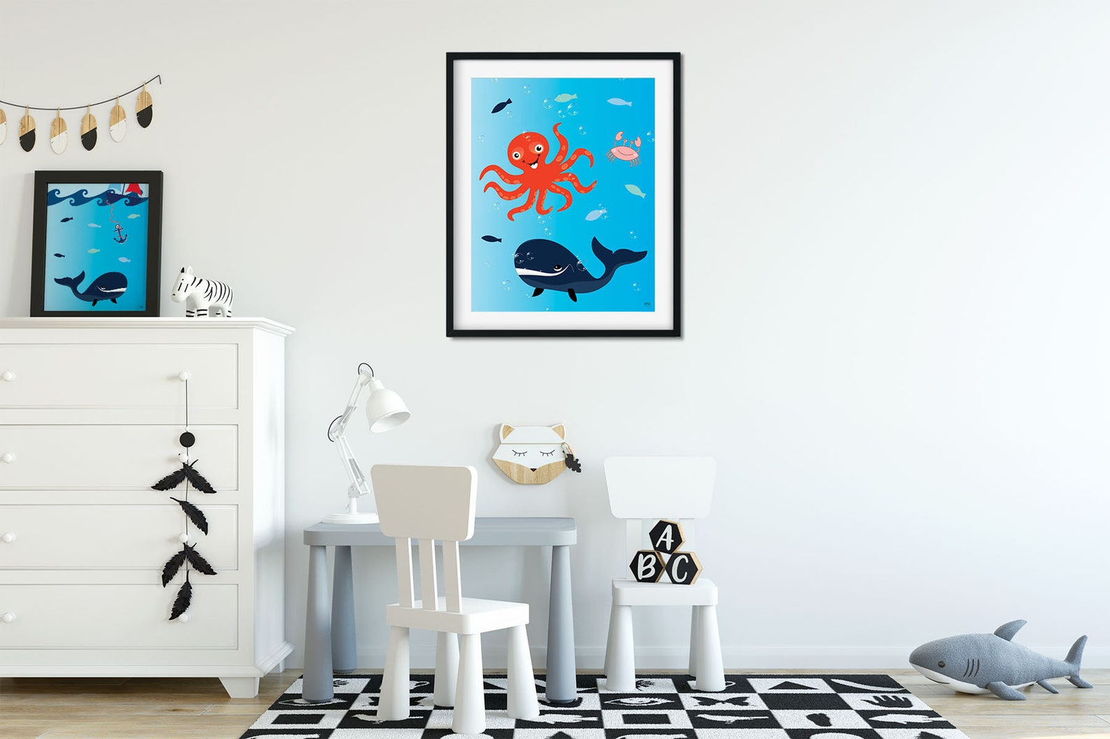 Under the Sea Print, Bathroom Wall Decor, Octopus Art, Ocean Nursery
