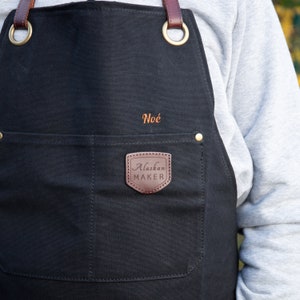 Customizable split apron N690, customizable DIY apron Crossed back straps Black