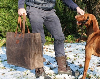 Tote bag in waxed canvas and leather ESCAPADE - Alaskan MAKER