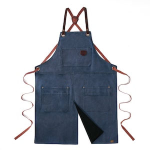 Customizable split apron N690, customizable DIY apron Crossed back straps Bleu Marine