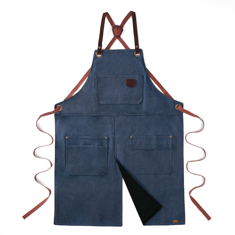 Customizable split apron N690, customizable DIY apron Crossed back straps Bleu Marine