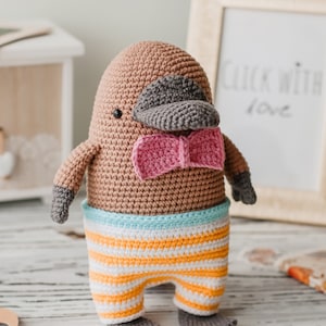 Crochet Platypus Plush Toy - Handmade Amigurumi Stuffed Animal, Soft Knitted Platypus for Nursery Decor, Perfect Gift for Children