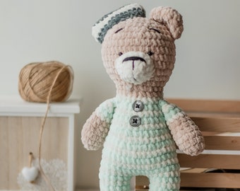 手作りかぎ針編みの緑のクマのぬいぐるみ：16インチの編み込みテディ