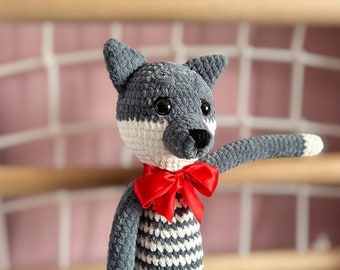Handgemaakte gehaakte velours wolvenpop, gebreide wolvenpop, cadeau voor kinderen en baby's, pluchen dierenspeelgoed, milieuvriendelijke knuffelwolf, amigurumi wolf