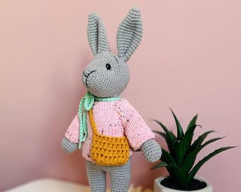 Handmade Crochet Bunny Toy Bunny Knitted Rabbit Doll Gift for Kids and Babies Plush Animal Toy Eco-Friendly Stuffed Bunny Amigurumi toy