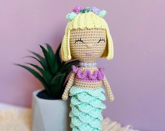 Handgemaakte gehaakte zeemeermin-speelgoed gebreide zeemeermin-pop cadeau voor kinderen en baby's pluche fantasie-speelgoed milieuvriendelijke gevulde zeemeermin amigurumi zeemeermin