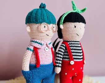 Handgemaakte gehaakte poppen Theo en Luna Gebreide jongens- en meisjespoppen Cadeau voor kinderen Pluchen speelgoedset Milieuvriendelijke knuffelpoppen Amigurumi poppen speelgoed