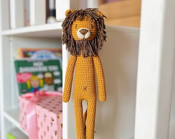 León de peluche de ganchillo hecho a mano, muñeco de león tejido, regalo para niños y bebés, león de peluche ecológico, león amigurumi.