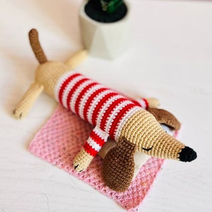Handmade Crochet Dachshund Toy Richard the Dachshund Knitted Dog Doll Gift for Kids and Babies Plush Animal Toy Eco-Friendly Stuffed Dog toy