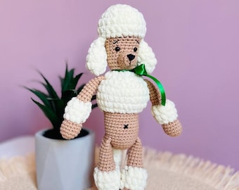 Handgemaakte gehaakte witte poedel-speelgoedpop, gebreide poedel-hondenpop, cadeau voor kinderen en baby's, pluchen dierenspeelgoed, milieuvriendelijke gevulde poedel-amigurum