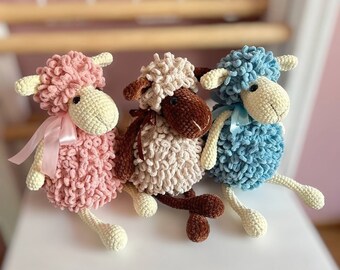 Handgemaakte gehaakte schapenpop, gebreide lampop, roze, bruin, blauw, cadeau voor kinderen en baby's, pluchen dierenspeelgoed, milieuvriendelijke gevulde schapen, amigurumi