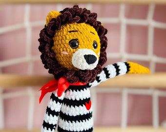 Handgemaakte velours leeuwenpop, zacht pluchen leeuwenpop, cadeau voor kinderen en baby's, milieuvriendelijke gevulde leeuw, amigurumi, knuffelbaar leeuwenspeelgoed
