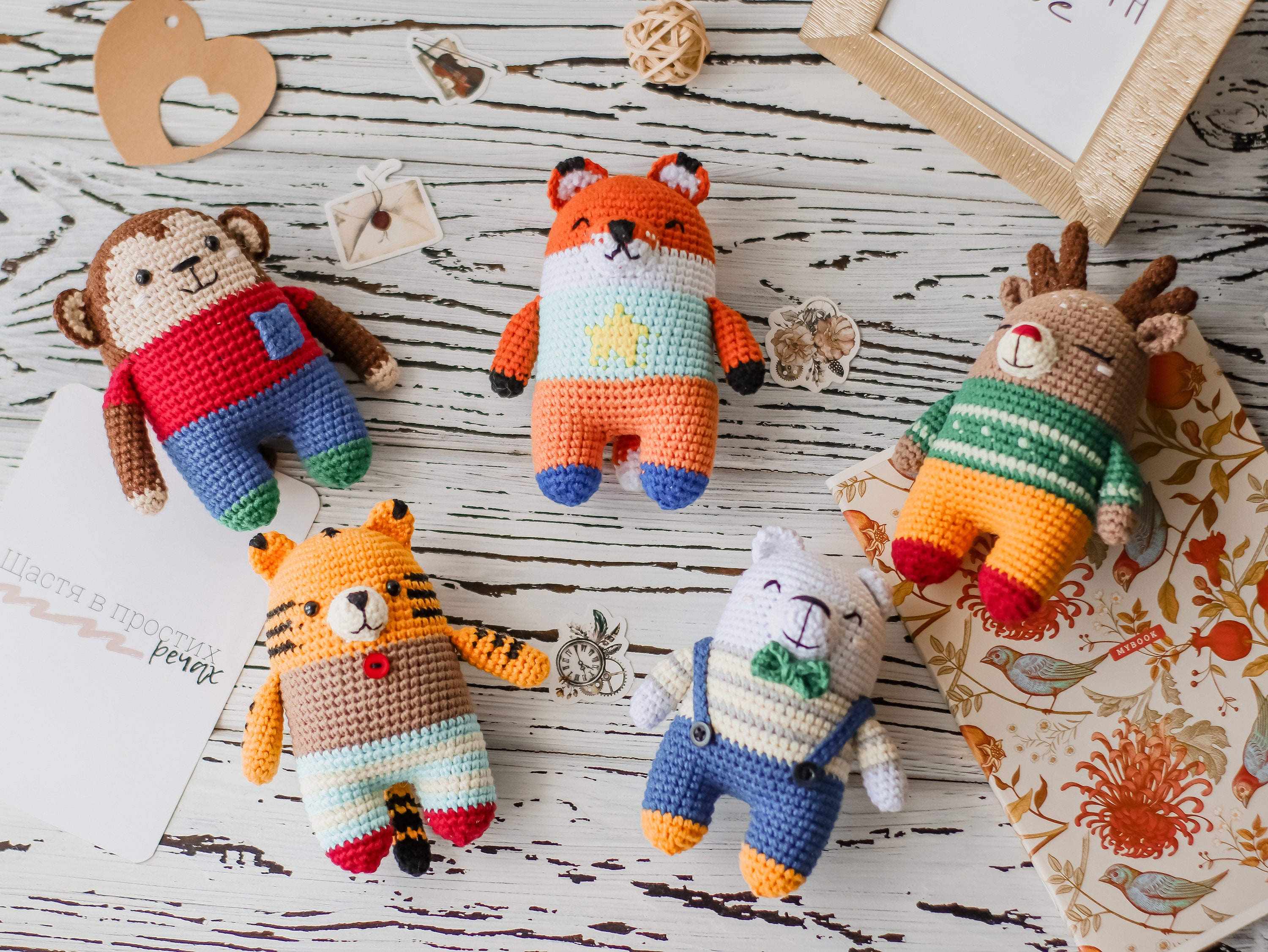 Jouets d'animaux sauvages, jouets tricotés, jouet de tigre, jouets de singe, jouet tricoté, jouets tricotés, jouet de renard, jouet tricoté, ours au c