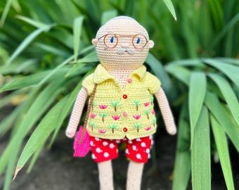 Gehaakte opapop, handgemaakte knuffel, amigurumi opacadeau, schattige knuffelpop, cadeau voor kinderen, zacht gehaakt figuur, kinderkamerdecoratie