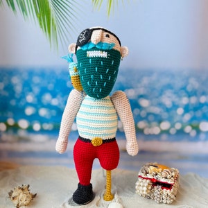 Handmade Knitted Pirate Toy – Adorable Pirate Captain Plushie for Kids, Nautical Nursery Decor, Unique Gift for Children, Crochet Pirate