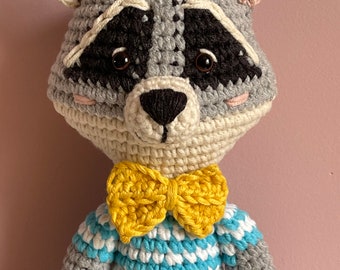 Crochet raccoon for a gift knitted toy raccoon for children big raccoon toy cool knitted raccoon crochet raccoon toy eco knitted raccoon