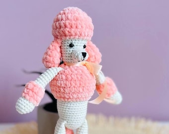 Handgemaakte gehaakte roze poedel-speelgoedpop, gebreide poedel-hondenpop, cadeau voor kinderen en baby's, pluchen dierenspeelgoed, milieuvriendelijke gevulde poedel-amigurumi