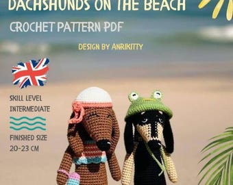 Haakpatroon voor een teckel (PDF) – Amigurumi hond met kikkerhoedje – Patroon voor een teckelspeelgoedje – Schattige puppy amigurumi tutorial