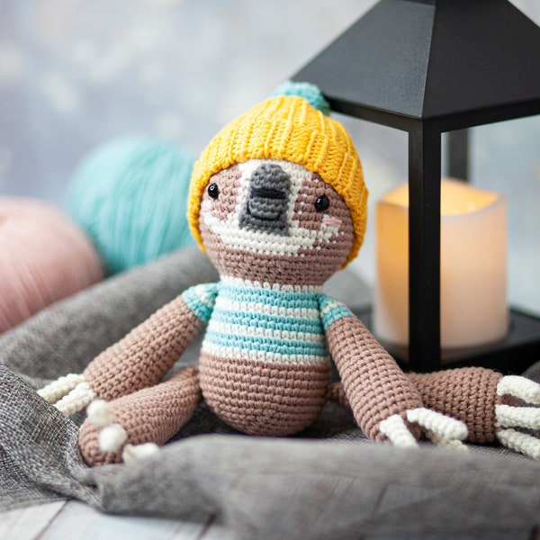 Crochet sloth toy, plush sloth animal toy, Christmas gift, stuffed crochet sloth doll, gift for baby girl,handmade gift, amigurumi sloth