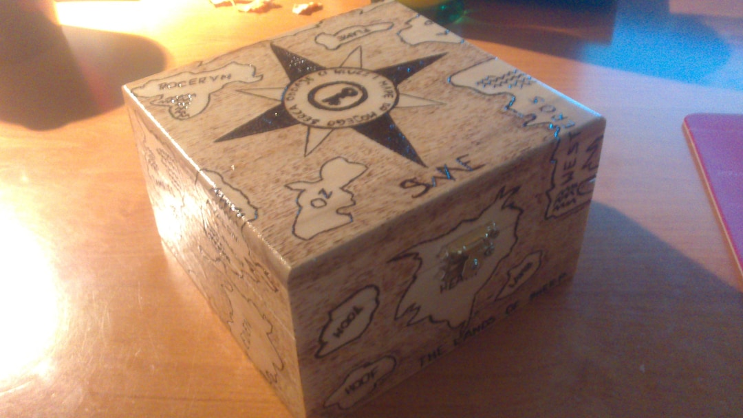 Hand-burned Wooden Box: Map of Fantasy Worlds. Wood Burning, Pyrography ...