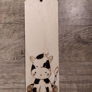 Hand-burned Bookmark: Little Cow. Wood burning, Pyrography