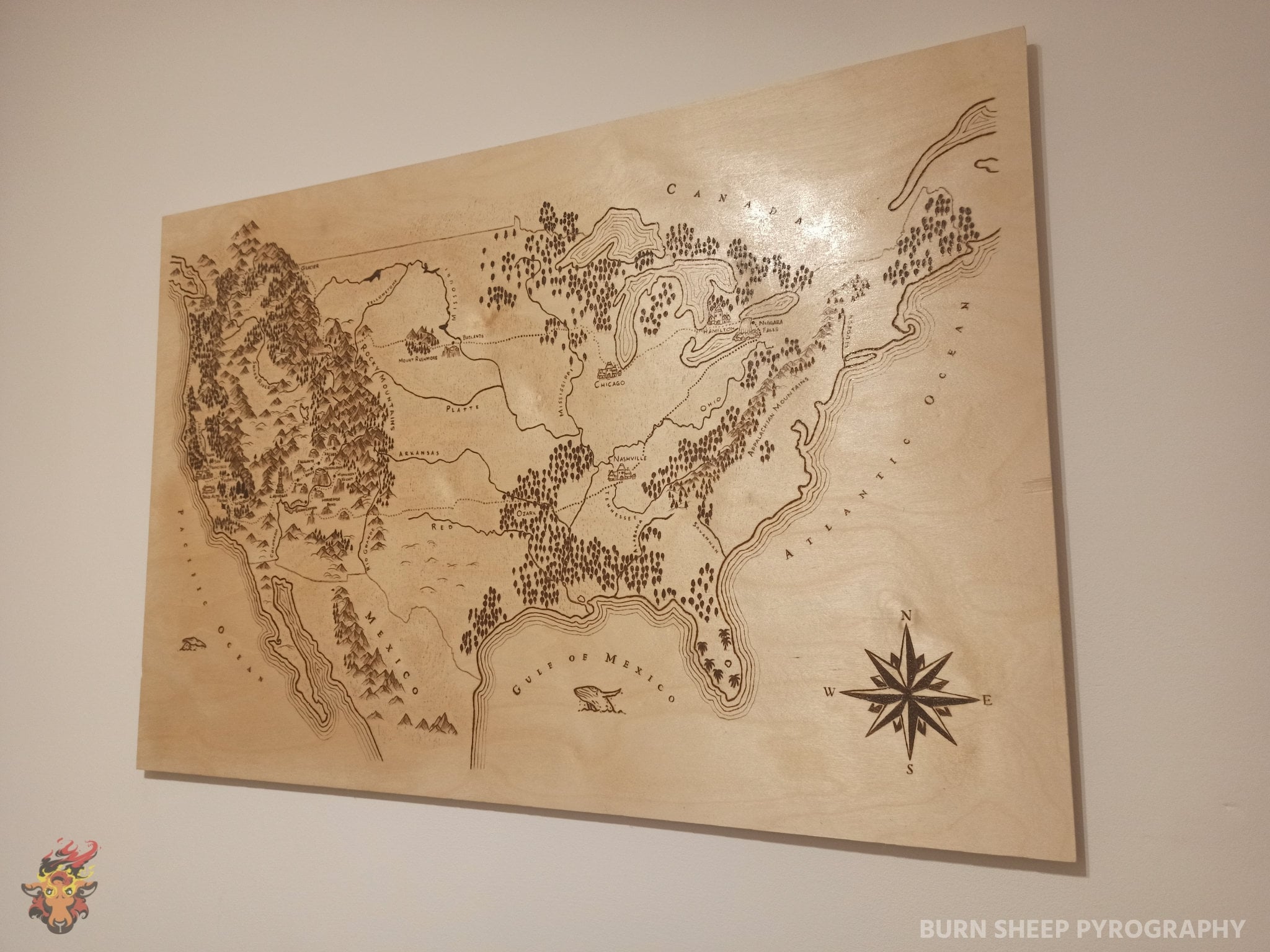Hand-burned Fantasy Map of the USA. Wood Burning, Pyrography - Etsy