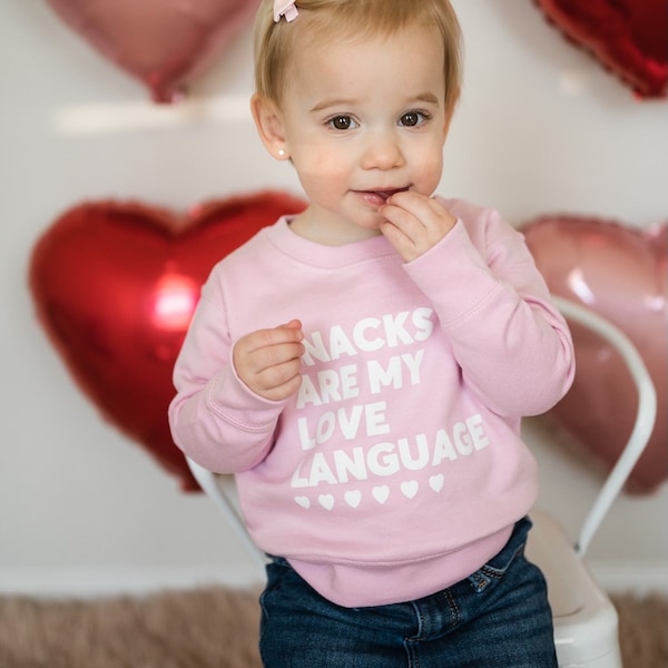 Toddler Snacks Are My Love Language Sweatshirt, Valentines shirt, Kids toddler Valentines Day Sweatshirt