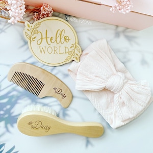 Personalised Baby Girl Hair Accessories Gift Set/ Baby Brush and Comb/ Hair Bow/ Newborn Gifts/ Baby Shower Gifts