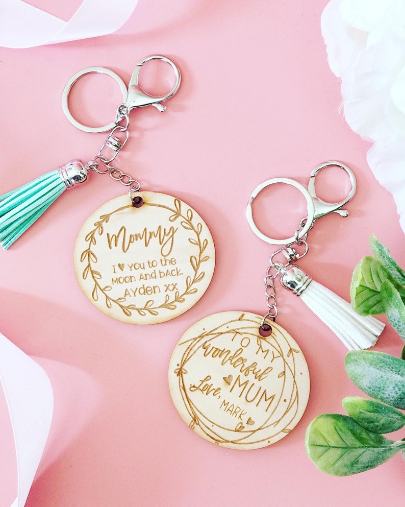Mother's Day Laser Engraved Round Tassel Keychain/gifts Etsy