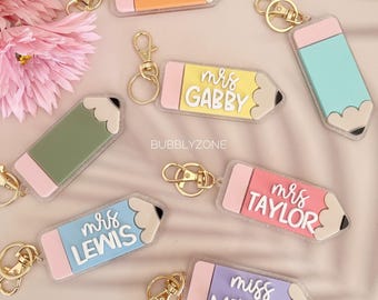 Chaveiro de lápis para professor, presente de agradecimento ao professor, etiqueta personalizada para mochila de volta às aulas, chaveiro de acrílico