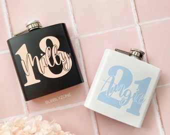 Personalised Birthday Hip Flask Stainless Steel 6oz/ 18th, 21st Birthday Drinkware/ Gift for her