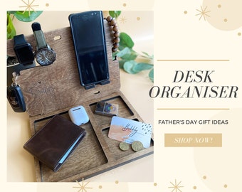 Desk Organiser and Phone Docking Station/ Night Stand Organiser/ Valet Stand For Men/ Father's Day Gifts